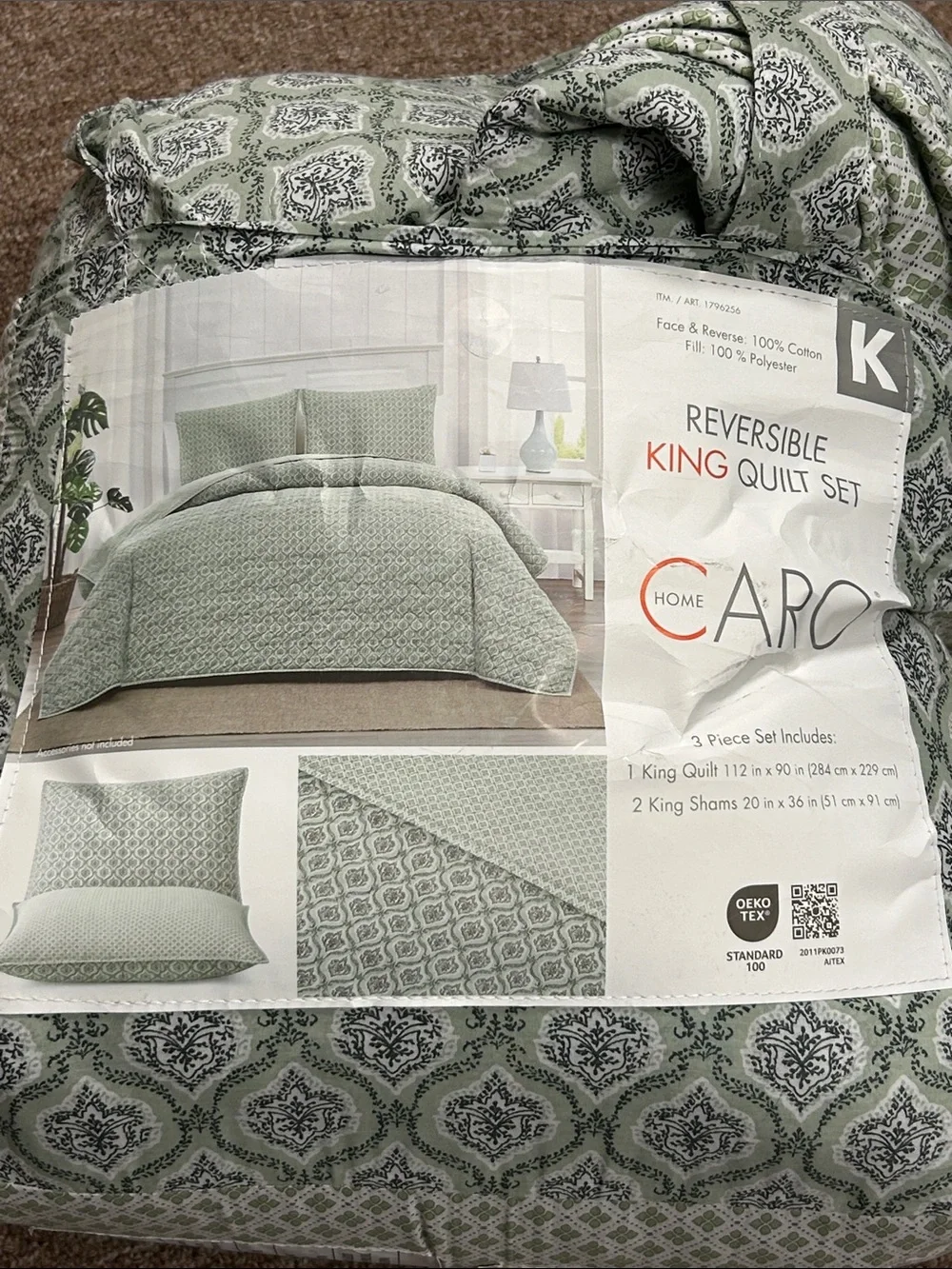 Reversible King Quilt Set in Sage Green